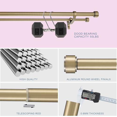 Adjustable Double Curtain Rod 72-144 Inch Gold with Bouquet Brackets