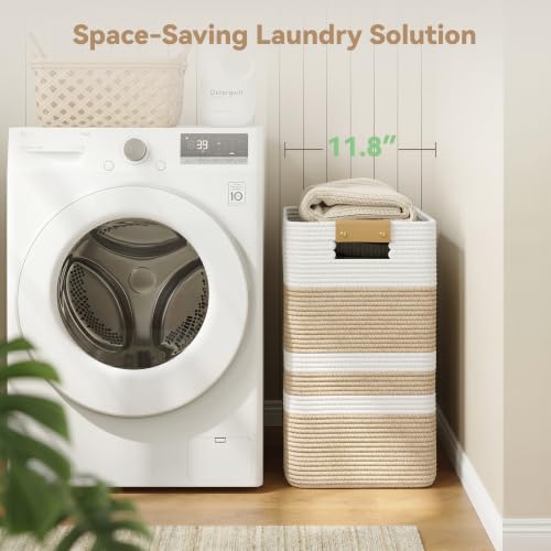 Nunsino 75L Cotton Rope Laundry Basket with Leather Handles – Large Storage Hamper