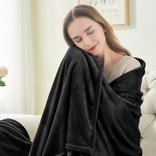 BEDELITE Plush Fleece Throw Blanket for Couch & Bed - Soft 50"x60" Black