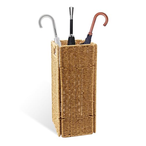 Handwoven Faux Rattan Umbrella Stand for Entryway and Mudroom