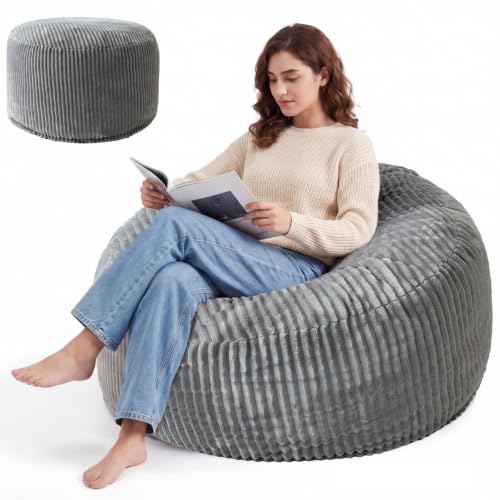 3FT Memory Foam Bean Bag Chair - Ultra-Soft Plush Striped Lounge Seat