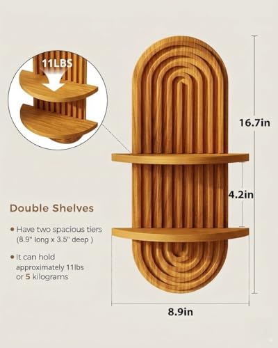 2-Tier Arched Wooden Floating Wall Shelf for Plants Boho Decor