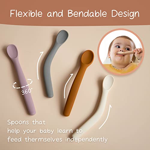 Silicone Baby Spoons Set 4-Piece Bendable Self Feeding Utensils