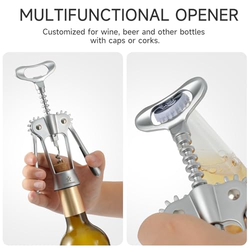 Heavy Duty Wing Corkscrew Wine Opener - Matte Silver, Stainless Steel