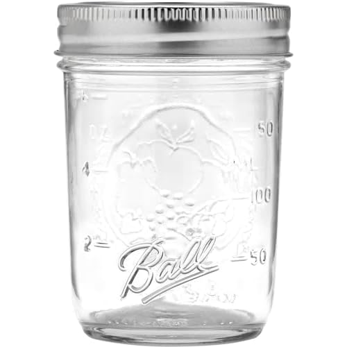 Ball Regular Mouth Mason Jars 8 oz. (12 Pack) - Half Pint Size Jars with Airtight Lids and Bands for Canning, Fermenting, Pickling, Meal Prep or DIY Decors