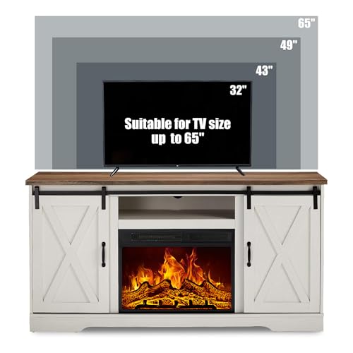 59-Inch Farmhouse Fireplace TV Stand with Sliding Barn Doors for 65-Inch TVs