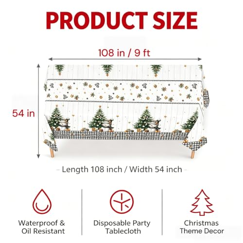 Ediactcyl 4-Pack Christmas Tablecloths, 54x108 Inches Waterproof Disposable
