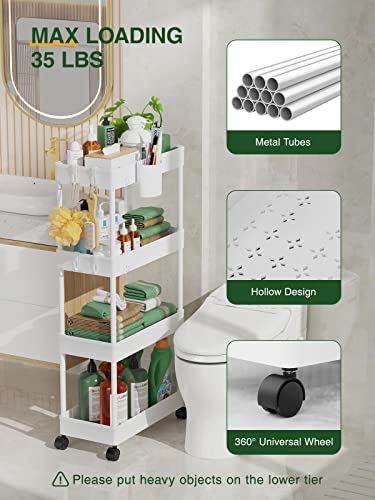 4-Tier Slim Rolling Storage Cart, 7.1" Narrow Mobile Utility Organizer, White