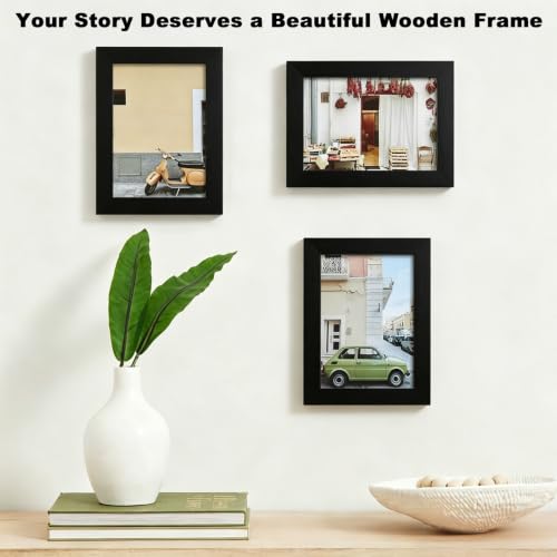 5x7 Solid Wood Picture Frame with Real Glass - Black Wall & Tabletop Frame