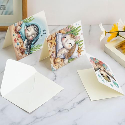 Antor Turtle Diamond Art Greeting Card Kit – 6 Pack with Envelopes, Glue, Pen & Bead Bag