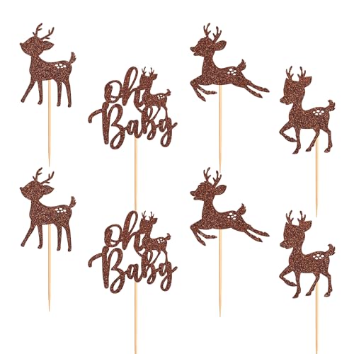 Ercadio 36Pcs Cute Sika Deer Cupcake Toppers Pattern-1 for Woodland Christmas Baby Shower