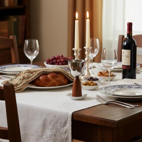 Modern Kiddush Cup and Saucer Set – 7-Inch Alloy and Acacia Wood