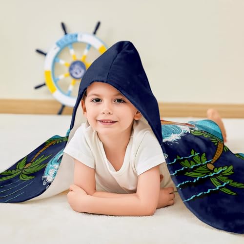 Kids Hooded Dinosaur Bath & Beach Towel Poncho - Soft Cotton (30x50")