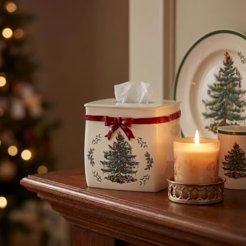 Spode Christmas Tissue Box Cover - Red Tree Design, Resin