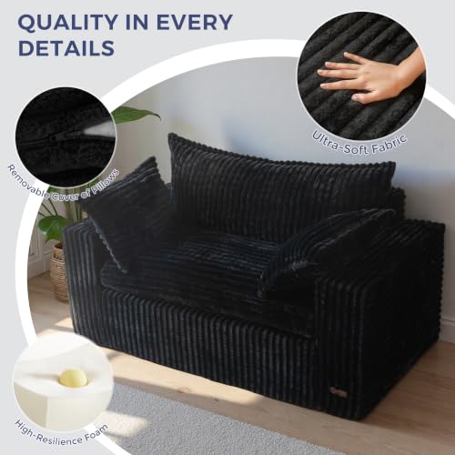 59-Inch Plush Fur Loveseat, Deep Seating Foam-Filled Couch for Living Room