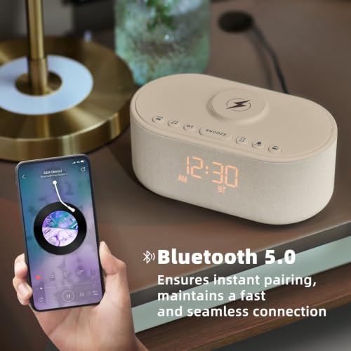 White Noise Sound Machine Alarm Clock with Wireless Charger & Bluetooth Speaker