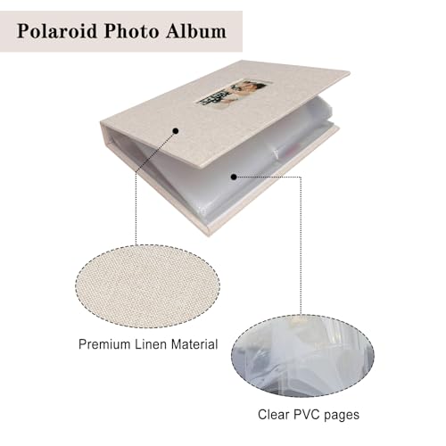 Linen Hardcover Photo Album for 2x3 Instant Film, Holds 208 Photos, Beige