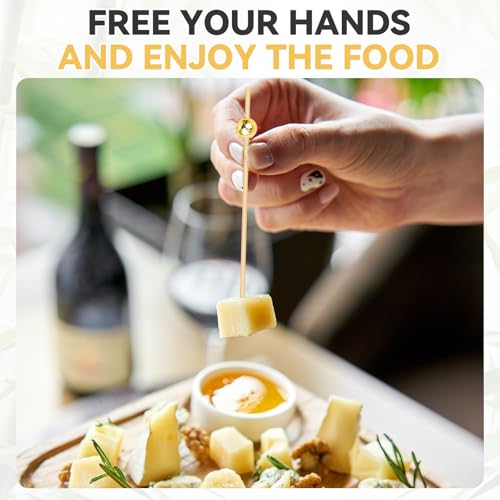 Bamboo Cocktail Picks with Gold Ball - 4.7 Inch Appetizer Skewers, 200 Pack