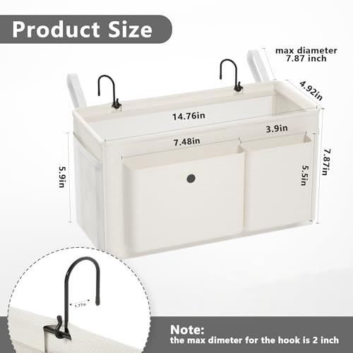 Hanging Bedside Caddy Storage Organizer with Hooks for Dorm Bunk Bed Rail