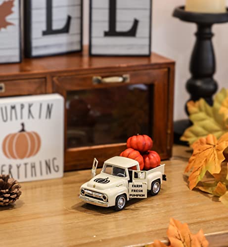 Mini Metal Farm Truck Decor with 3 Pumpkins for Fall Tiered Tray Display