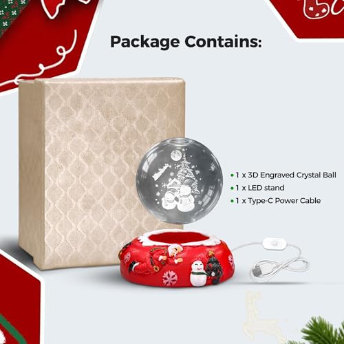 Briignite LED 3D Crystal Ball Night Light with Snowman Base - USB/Battery Decor