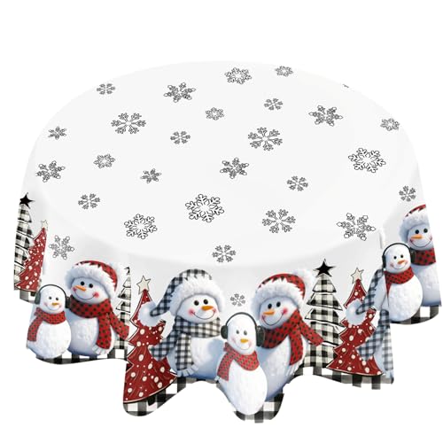 QIALETS 60-Inch Round Snowman Christmas Tablecloth Water-Resistant Holiday Decor