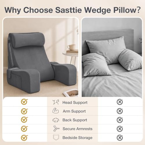 Adjustable 15-25 Inch Reading Pillow with Armrests - Dark Grey