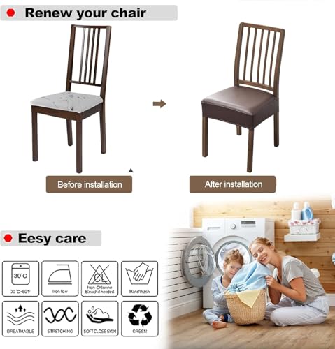 Set of 6 Waterproof PU Leather Dining Chair Covers - Removable & Washable