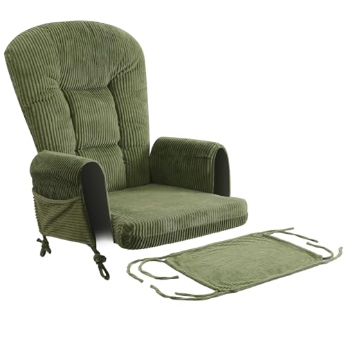 5-Piece Glider Rocker Replacement Cushions with Storage Pockets, Green Fleece