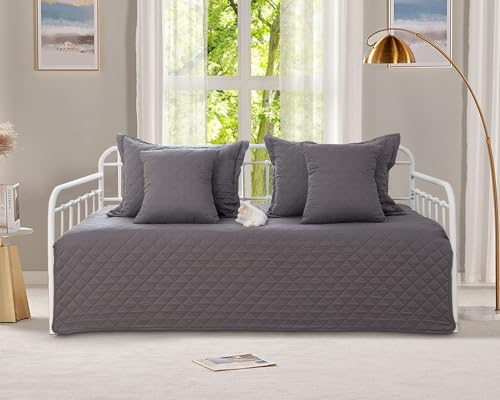 5-Piece Twin Daybed Cover Set - Geometric Quilted Bedspread with Pillow Shams