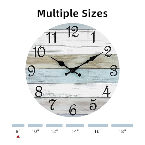 Silent Coastal Nautical Wall Clock - 8 Inch Non-Ticking Beach Decor