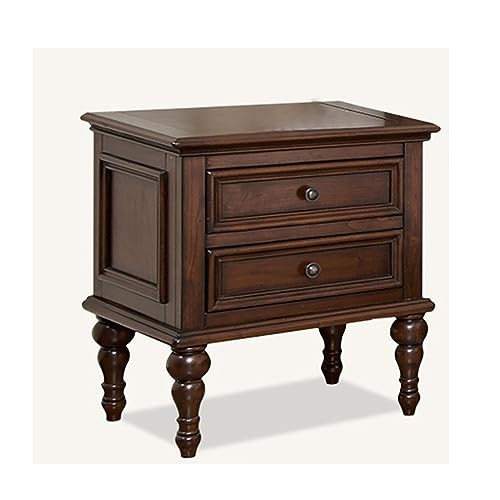 Minimalist Solid Wood Bedside Table with 2 Drawers, Walnut Finish