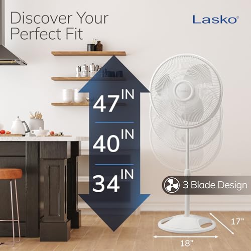 Lasko 47" Oscillating Pedestal Fan - 3 Quiet Speeds White Standing Fan