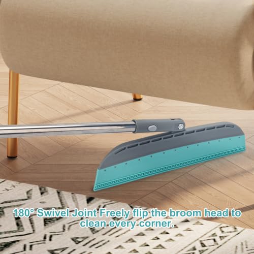 Silicone Floor Squeegee Broom with 59" Long Handle for Water & Pet Hair