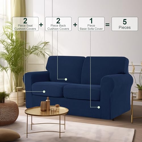 Stretch Loveseat Covers Set for 2 Cushion Sofas - Dark Blue
