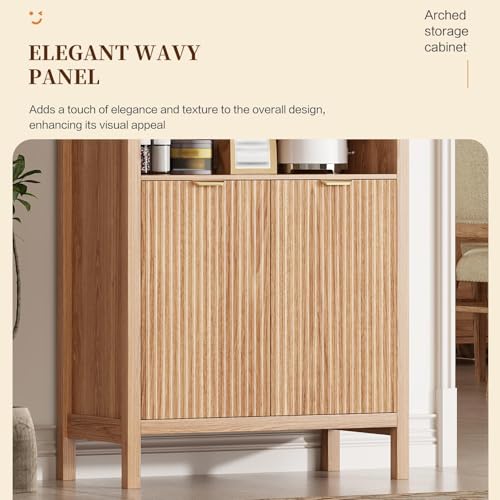 71-Inch Arched Kitchen Pantry Cabinet with Adjustable Shelves and Fluted Doors
