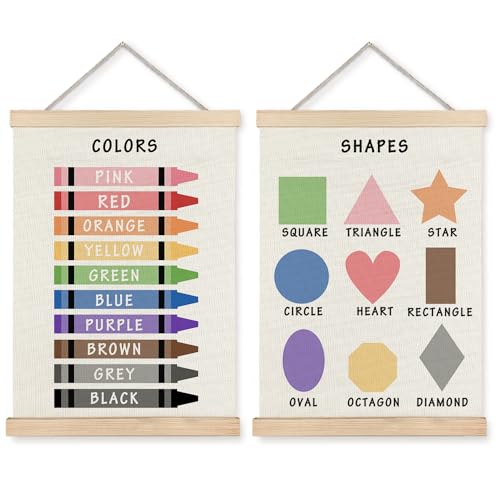 Supwhd Shapes and Colors Learning Posters 12x16 Set with Hanger Frame