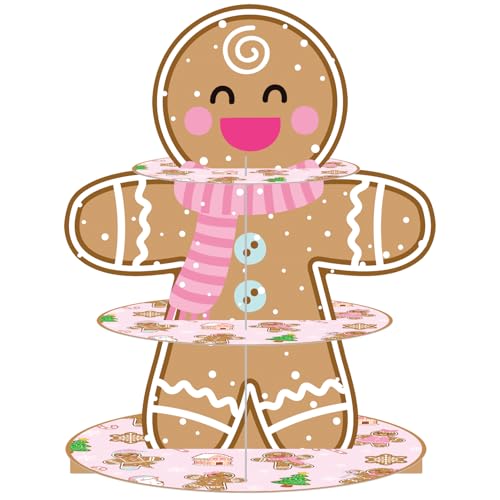 Gingerbread Man Cupcake Stand Christmas Party Dessert Tower - 3 Tiers
