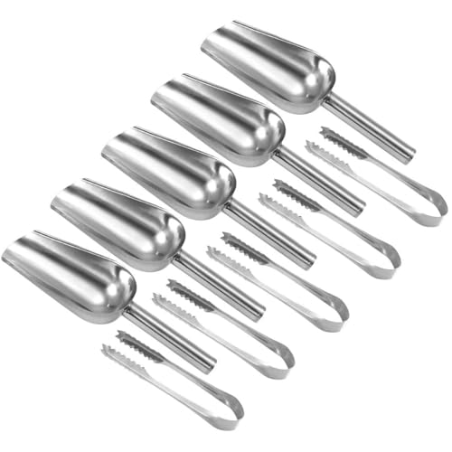 Stainless Steel Ice Scoop & Tongs Serving Set - 10 Pieces for Bars & Catering