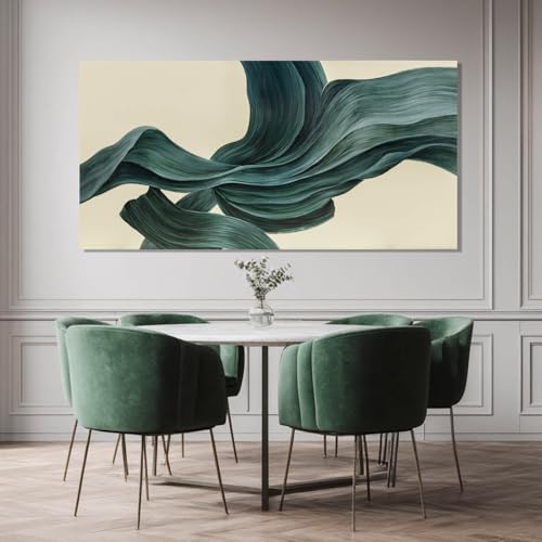 Abstract Green and Beige Canvas Wall Art - 24" x 48" Modern Wall Decor