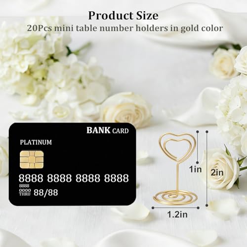 20-Piece Heart-Shaped Table Number Holders, Gold Metal Place Card Stands