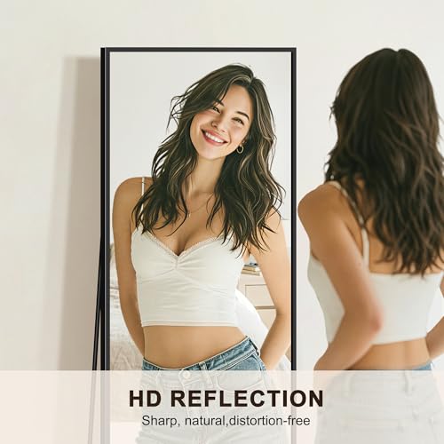 75" x 35" Full Length Floor Mirror with Stand, Shatterproof HD Glass