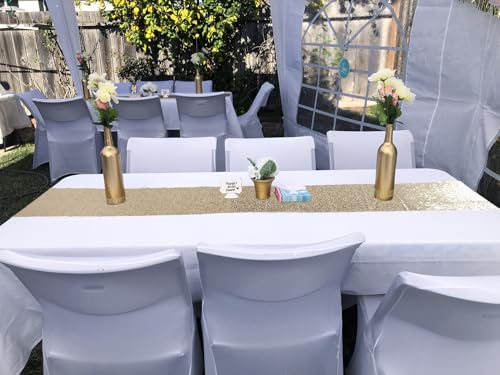 CHHEART Champagne Gold 12x120 Inch Sequin Table Runners (Pack of 6)