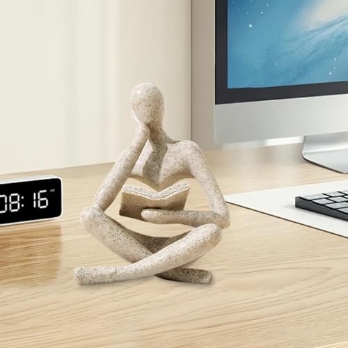 Abstract Thinker Statue Reading Figurine for Bookshelf & Desk Decor