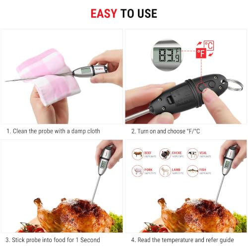 Digital Instant Read Meat Thermometer with 5.3-Inch Probe for Cooking
