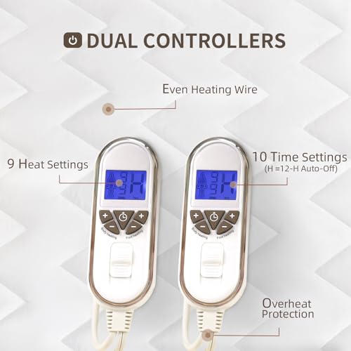 Queen Size Heated Mattress Pad with Multi-Zone Heating & Dual Controllers