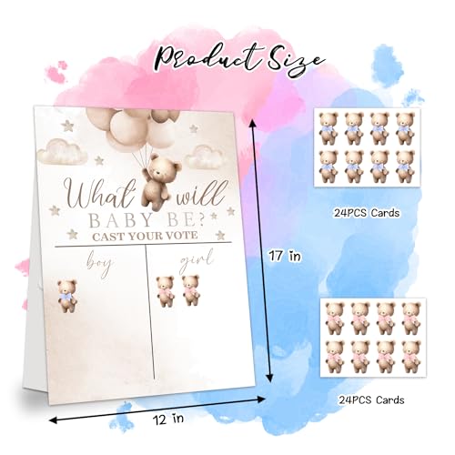 LNOKRIM Bear 06 Gender Reveal Voting Board Set with Stickers - Baby Shower Decorations & Games