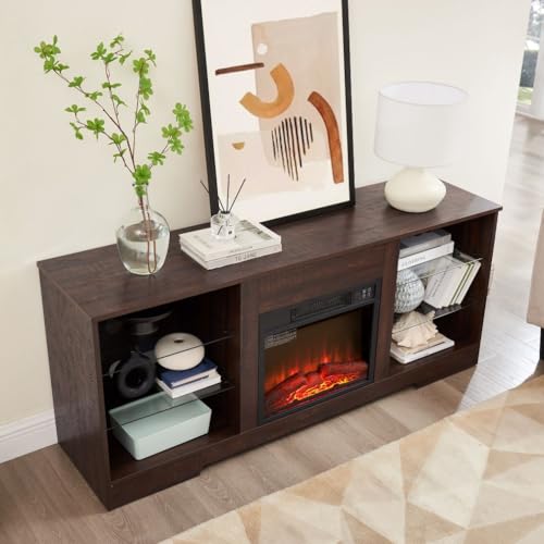 Fireplace TV Stand for 65 Inch TVs with LED Lights and Power Outlets
