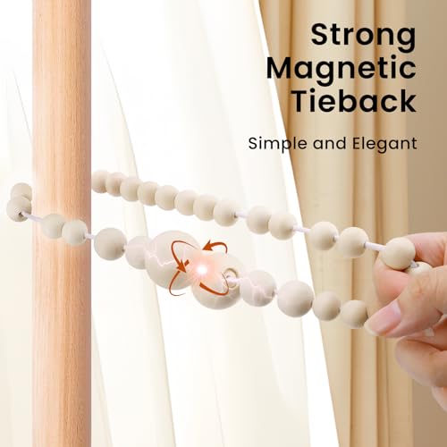 Magnetic Wood Bead Curtain Tiebacks, 2-Pack - No-Drill Drape Holdbacks