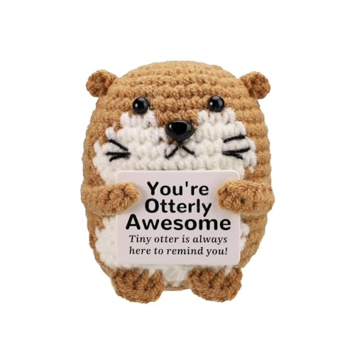 Handmade 3-Inch Crochet Sea Otter with Positive Message Card Gift